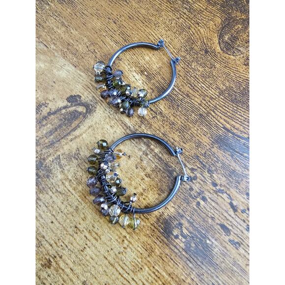 Coldwater Creek Ombre Sparkle Blue/Purple Crystal Hoop Earrings - Picture 2 of 3